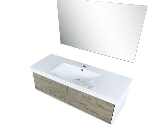 Lexora Scopi 48" Rustic Acacia Bathroom Vanity, Acrylic Composite Top with Integrated Sink, and 43" Frameless Mirror - Lexora - Ambient Home