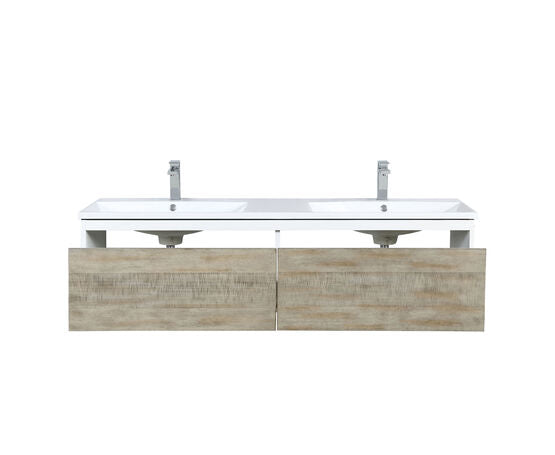 Lexora Scopi 60" Rustic Acacia Double Bathroom Vanity, Acrylic Composite Top with Integrated Sinks, and Labaro Brushed Nickel Faucet Set - Lexora - Ambient Home