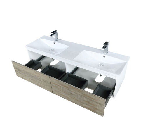 Lexora Scopi 60" Rustic Acacia Double Bathroom Vanity, Acrylic Composite Top with Integrated Sinks, and Labaro Brushed Nickel Faucet Set - Lexora - Ambient Home