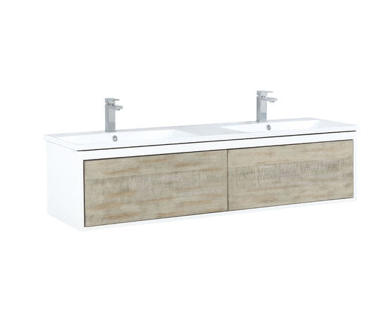 Lexora Scopi 60" Rustic Acacia Double Bathroom Vanity, Acrylic Composite Top with Integrated Sinks, and Monte Chrome Faucet Set - Lexora - Ambient Home