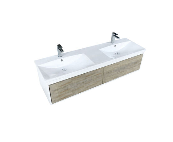 Lexora Scopi 60" Rustic Acacia Double Bathroom Vanity, Acrylic Composite Top with Integrated Sinks, and Labaro Rose Gold Faucet Set - Lexora - Ambient Home