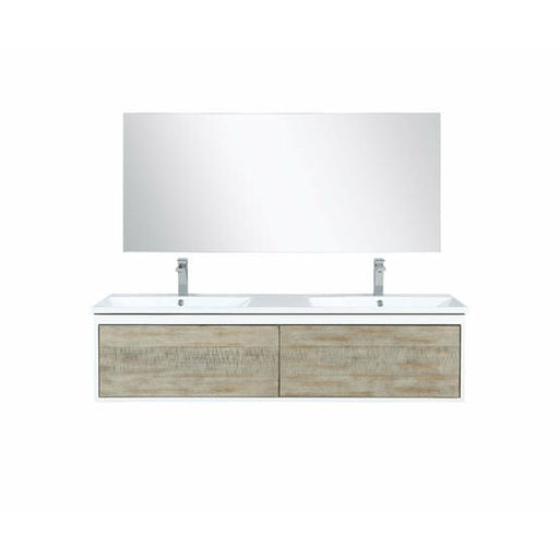 Lexora Scopi 60" Rustic Acacia Double Bathroom Vanity, Acrylic Composite Top with Integrated Sinks, Labaro Brushed Nickel Faucet Set, and 55" Frameless Mirror - Lexora - Ambient Home