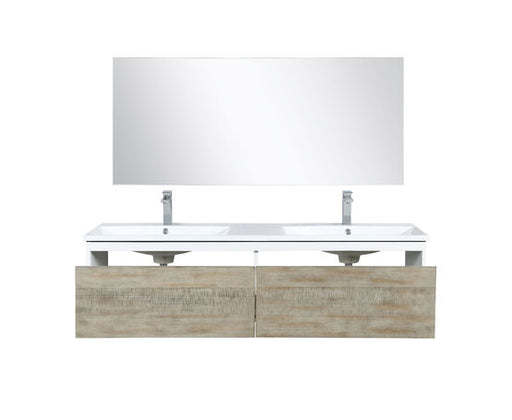 Lexora Scopi 60" Rustic Acacia Double Bathroom Vanity, Acrylic Composite Top with Integrated Sinks, Labaro Brushed Nickel Faucet Set, and 55" Frameless Mirror - Lexora - Ambient Home