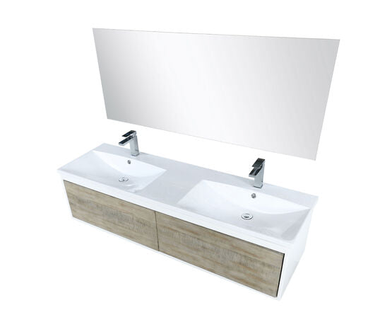 Lexora Scopi 60" Rustic Acacia Double Bathroom Vanity, Acrylic Composite Top with Integrated Sinks, Labaro Brushed Nickel Faucet Set, and 55" Frameless Mirror - Lexora - Ambient Home