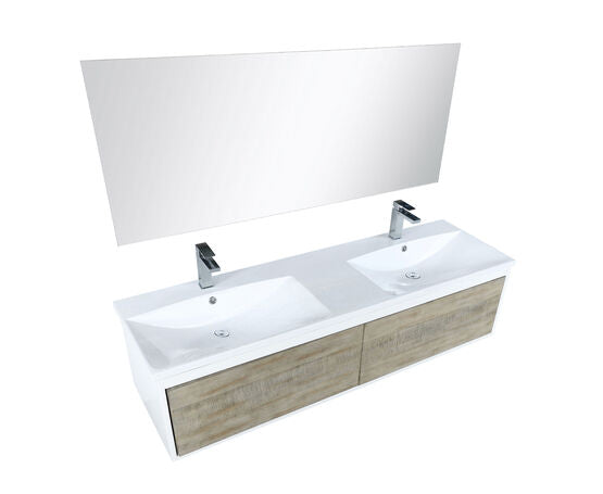 Lexora Scopi 60" Rustic Acacia Double Bathroom Vanity, Acrylic Composite Top with Integrated Sinks, Monte Chrome Faucet Set, and 55" Frameless Mirror - Lexora - Ambient Home