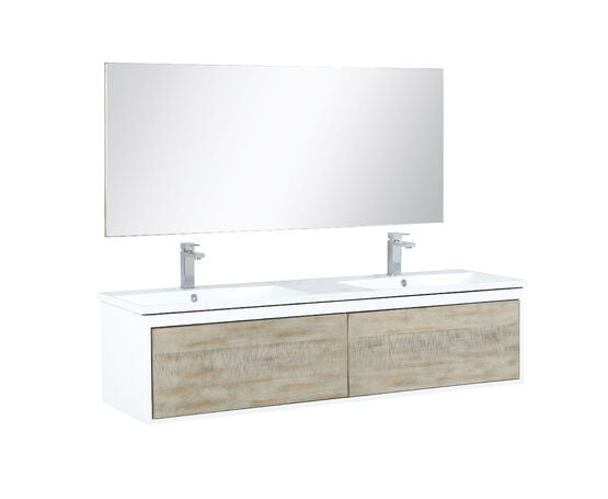 Lexora Scopi 60" Rustic Acacia Double Bathroom Vanity, Acrylic Composite Top with Integrated Sinks, Labaro Rose Gold Faucet Set, and 55" Frameless Mirror - Lexora - Ambient Home