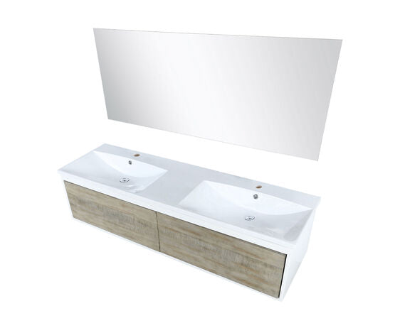 Lexora Scopi 60" Rustic Acacia Double Bathroom Vanity, Acrylic Composite Top with Integrated Sinks, and 55" Frameless Mirror - Lexora - Ambient Home