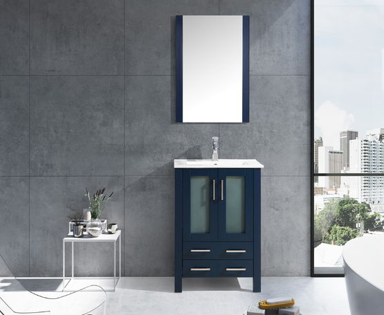 Lexora Volez 24" - Navy Blue Single Bathroom Vanity (Options: Integrated Top, White Integrated Square Sink and 22" Mirror w/ Faucet) - Lexora - Ambient Home
