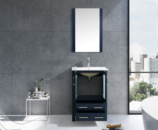 Lexora Volez 24" - Navy Blue Single Bathroom Vanity (Options: Integrated Top, White Integrated Square Sink and 22" Mirror w/ Faucet) - Lexora - Ambient Home