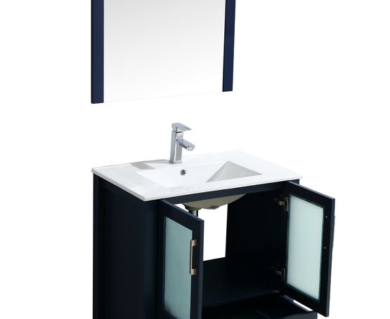 Lexora Volez 30" - Navy Blue Single Bathroom Vanity (Options: Integrated Top, White Integrated Square Sink and 28" Mirror w/ Faucet) - Lexora - Ambient Home