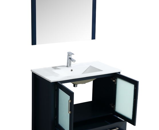 Lexora Volez 36" - Navy Blue Single Bathroom Vanity (Options: Integrated Top, White Integrated Square Sink and 34" Mirror w/ Faucet) - Lexora - Ambient Home