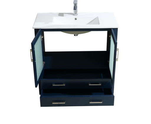 Lexora Volez 36" - Navy Blue Single Bathroom Vanity (Options: Integrated Top, White Integrated Square Sink and 34" Mirror w/ Faucet) - Lexora - Ambient Home