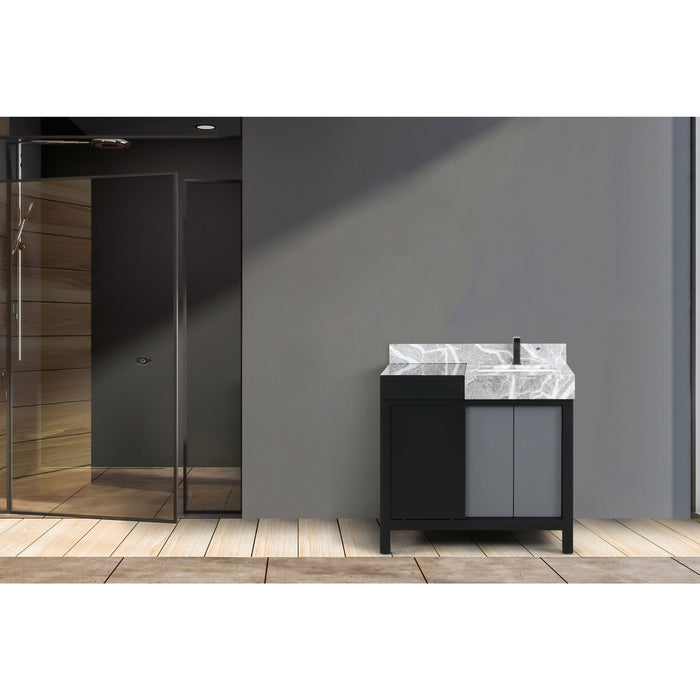 Lexora Zilara 36" - Black and Grey Vanity (Options: Castle Grey Marble Top, White Square Sink, and Balzani Gun Metal Faucet Set) - Lexora - Ambient Home