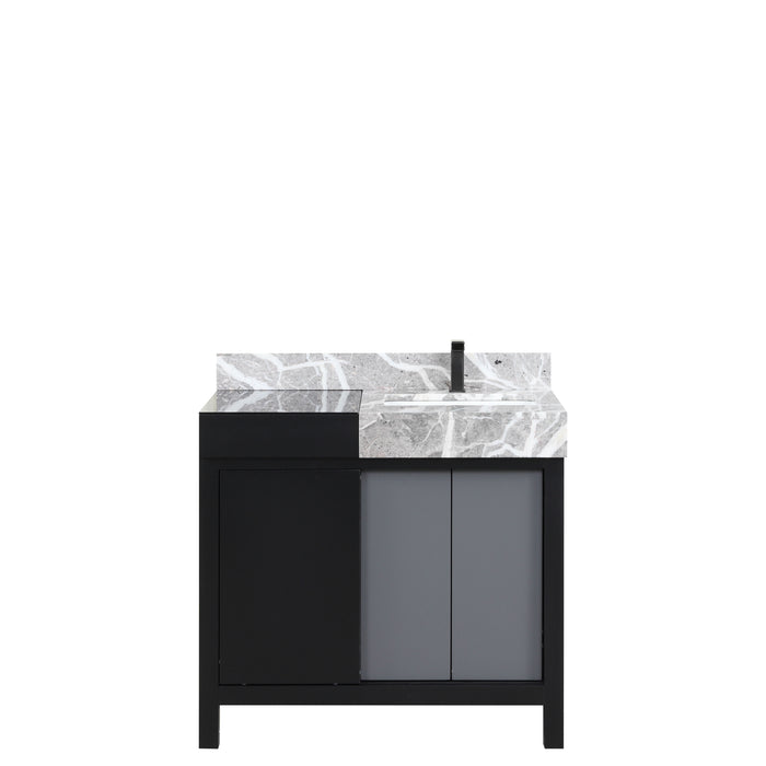 Lexora Zilara 36" - Black and Grey Vanity (Options: Castle Grey Marble Top, White Square Sink, and Balzani Gun Metal Faucet Set) - Lexora - Ambient Home
