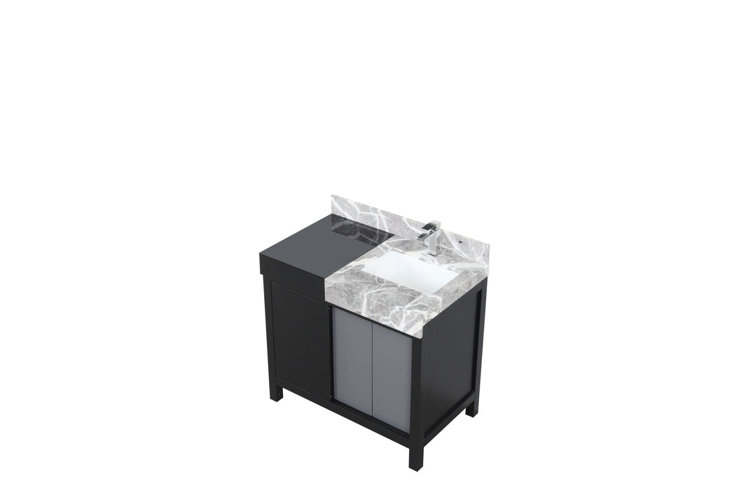 Lexora Zilara 36" - Black and Grey Vanity (Options: Castle Grey Marble Top, White Square Sink, and Monte Chrome Faucet Set) - Lexora - Ambient Home