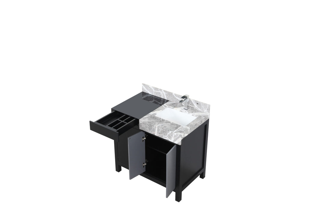 Lexora Zilara 36" - Black and Grey Vanity (Options: Castle Grey Marble Top, White Square Sink, and Monte Chrome Faucet Set) - Lexora - Ambient Home