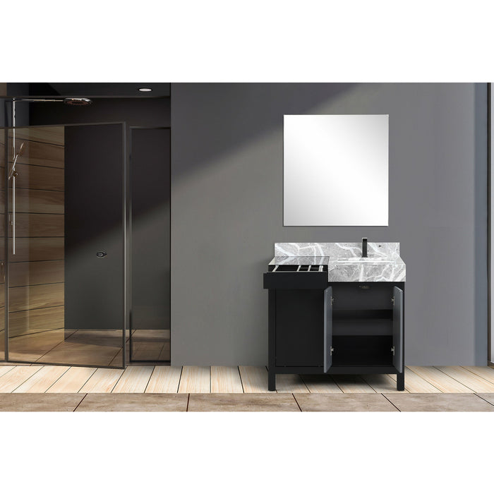 Lexora Zilara 36" - Black and Grey Vanity (Options: Castle Grey Marble Top, White Square Sink, Balzani Gun Metal Faucet Set, and 30" Frameless Mirror) - Lexora - Ambient Home