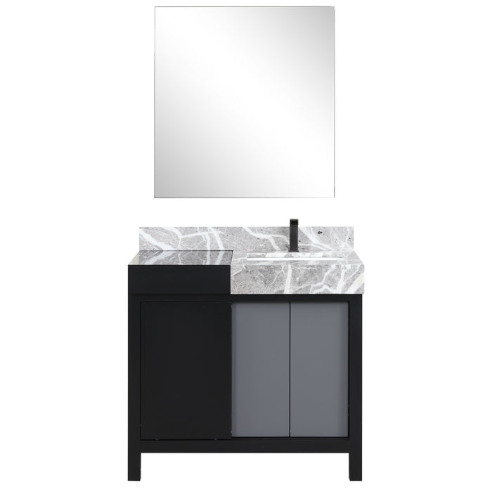 Lexora Zilara 36" - Black and Grey Vanity (Options: Castle Grey Marble Top, White Square Sink, Balzani Gun Metal Faucet Set, and 30" Frameless Mirror) - Lexora - Ambient Home