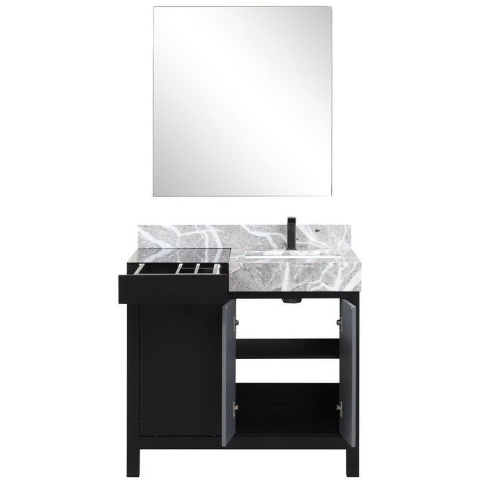 Lexora Zilara 36" - Black and Grey Vanity (Options: Castle Grey Marble Top, White Square Sink, Balzani Gun Metal Faucet Set, and 30" Frameless Mirror) - Lexora - Ambient Home