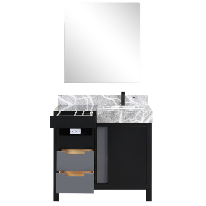 Lexora Zilara 36" - Black and Grey Vanity (Options: Castle Grey Marble Top, White Square Sink, Balzani Gun Metal Faucet Set, and 30" Frameless Mirror) - Lexora - Ambient Home