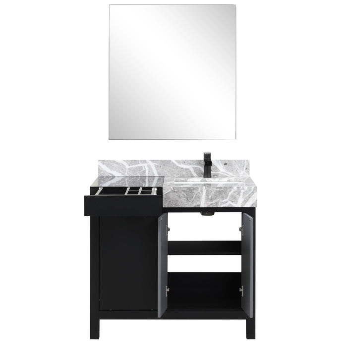 Lexora Zilara 36" - Black and Grey Vanity (Options: Castle Grey Marble Top, White Square Sink, Cascata Nera Matte Black Faucet Set, and 30" Frameless Mirror) - Lexora - Ambient Home