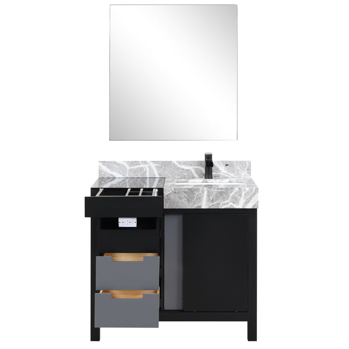 Lexora Zilara 36" - Black and Grey Vanity (Options: Castle Grey Marble Top, White Square Sink, Cascata Nera Matte Black Faucet Set, and 30" Frameless Mirror) - Lexora - Ambient Home