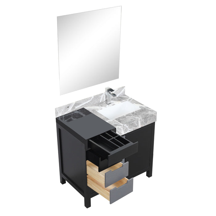 Lexora Zilara 36" - Black and Grey Vanity (Options: Castle Grey Marble Top, White Square Sink, Monte Chrome Faucet Set, and 30" Frameless Mirror) - Lexora - Ambient Home