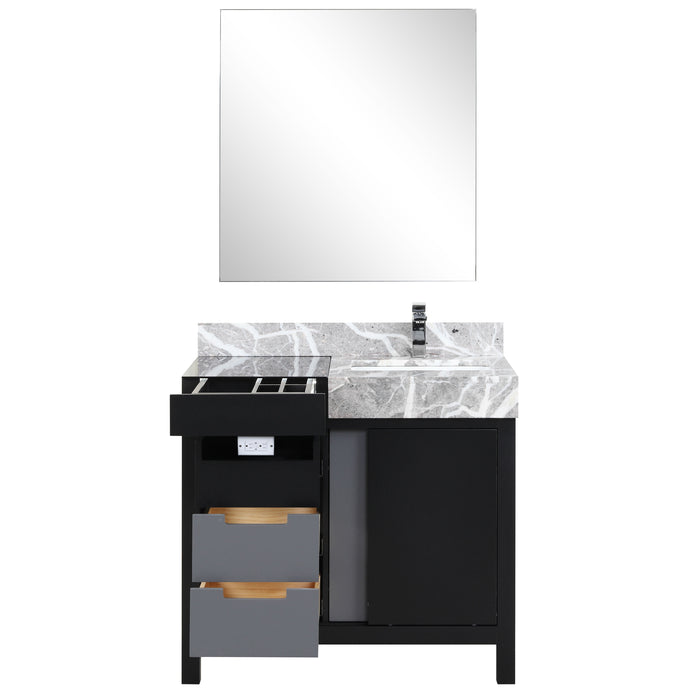 Lexora Zilara 36" - Black and Grey Vanity (Options: Castle Grey Marble Top, White Square Sink, Monte Chrome Faucet Set, and 30" Frameless Mirror) - Lexora - Ambient Home