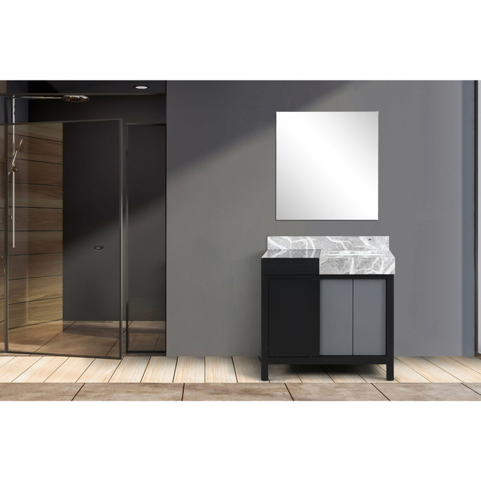 Lexora Zilara 36" - Black and Grey Vanity (Options: Castle Grey Marble Top, White Square Sink, and 30" Frameless Mirror) - Lexora - Ambient Home