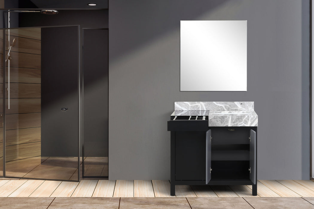 Lexora Zilara 36" - Black and Grey Vanity (Options: Castle Grey Marble Top, White Square Sink, and 30" Frameless Mirror) - Lexora - Ambient Home