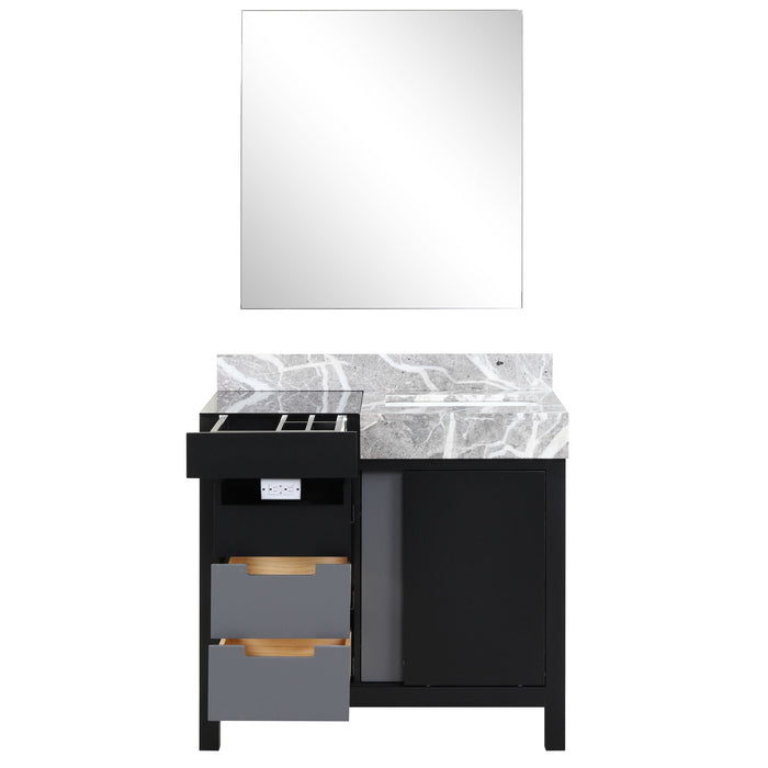 Lexora Zilara 36" - Black and Grey Vanity (Options: Castle Grey Marble Top, White Square Sink, and 30" Frameless Mirror) - Lexora - Ambient Home