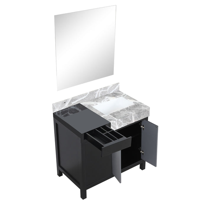 Lexora Zilara 36" - Black and Grey Vanity (Options: Castle Grey Marble Top, White Square Sink, and 30" Frameless Mirror) - Lexora - Ambient Home