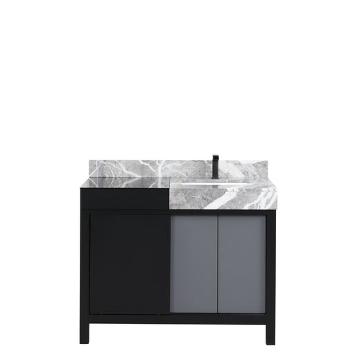 Lexora Zilara 42" - Black and Grey Vanity (Options: Castle Grey Marble Top, White Square Sink, and Balzani Gun Metal Faucet) - Lexora - Ambient Home