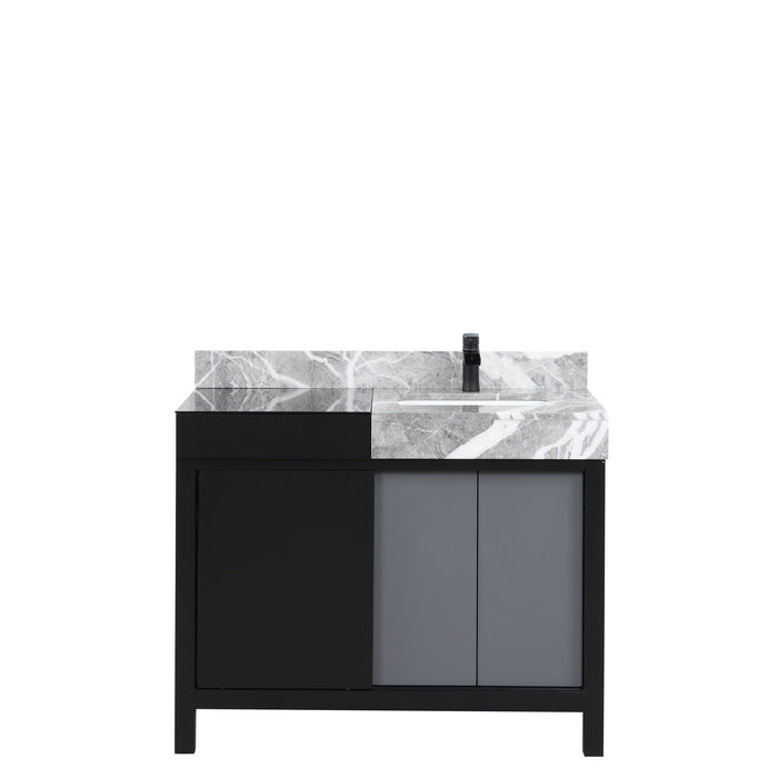 Lexora Zilara 42" - Black and Grey Vanity (Options: Castle Grey Marble Top, White Square Sink, and Cascata Nera Matte Black Faucet) - Lexora - Ambient Home