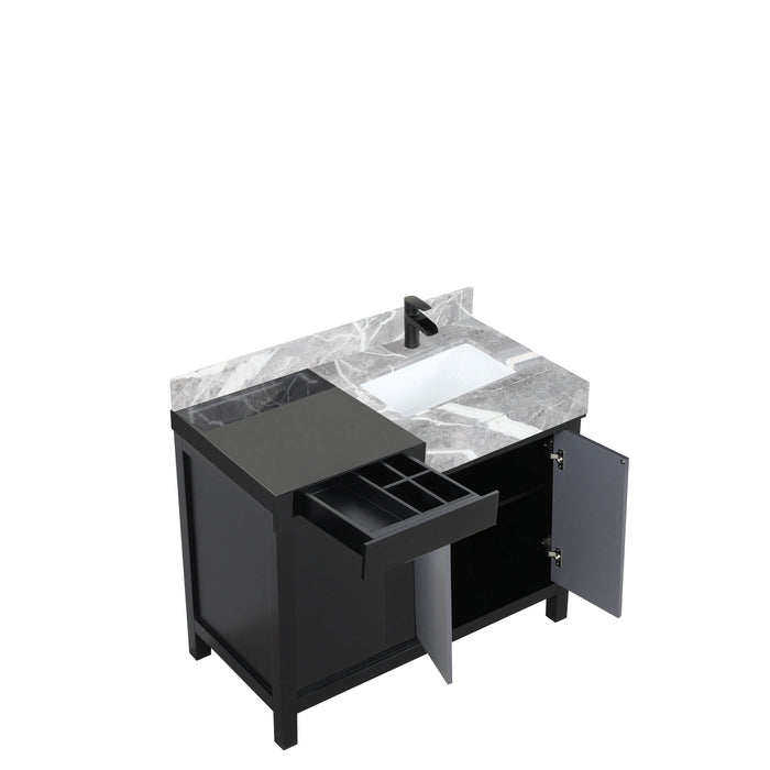 Lexora Zilara 42" - Black and Grey Vanity (Options: Castle Grey Marble Top, White Square Sink, and Cascata Nera Matte Black Faucet) - Lexora - Ambient Home