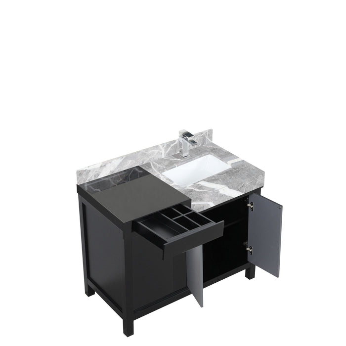Lexora Zilara 42" - Black and Grey Vanity (Options: Castle Grey Marble Top, White Square Sink, and Monte Chrome Faucet) - Lexora - Ambient Home