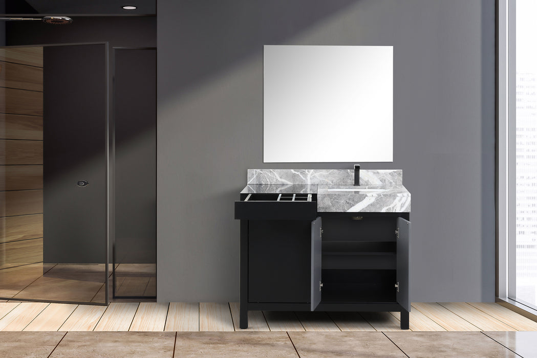 Lexora Zilara 42" - Black and Grey Vanity (Options: Castle Grey Marble Top, White Square Sink, Balzani Gun Metal Faucet Set, and 34" Frameless Mirror) - Lexora - Ambient Home