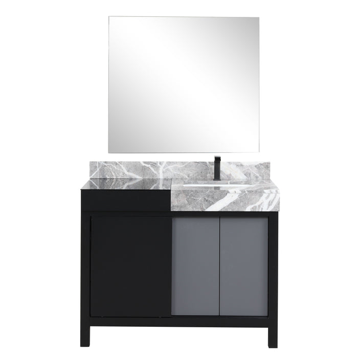 Lexora Zilara 42" - Black and Grey Vanity (Options: Castle Grey Marble Top, White Square Sink, Balzani Gun Metal Faucet Set, and 34" Frameless Mirror) - Lexora - Ambient Home