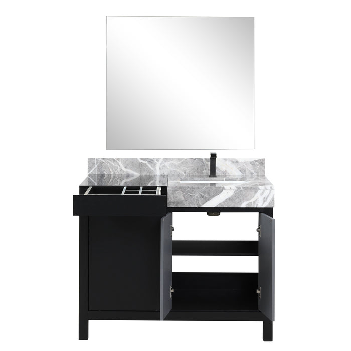 Lexora Zilara 42" - Black and Grey Vanity (Options: Castle Grey Marble Top, White Square Sink, Balzani Gun Metal Faucet Set, and 34" Frameless Mirror) - Lexora - Ambient Home