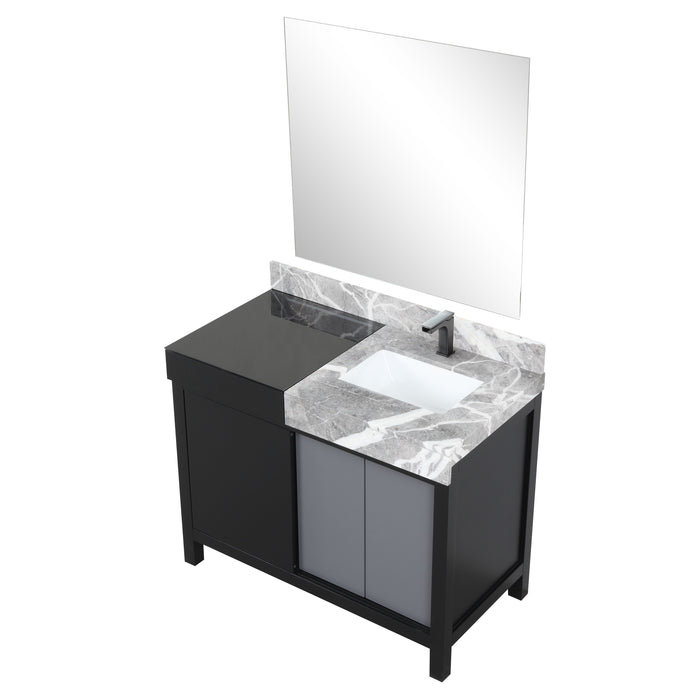 Lexora Zilara 42" - Black and Grey Vanity (Options: Castle Grey Marble Top, White Square Sink, Balzani Gun Metal Faucet Set, and 34" Frameless Mirror) - Lexora - Ambient Home