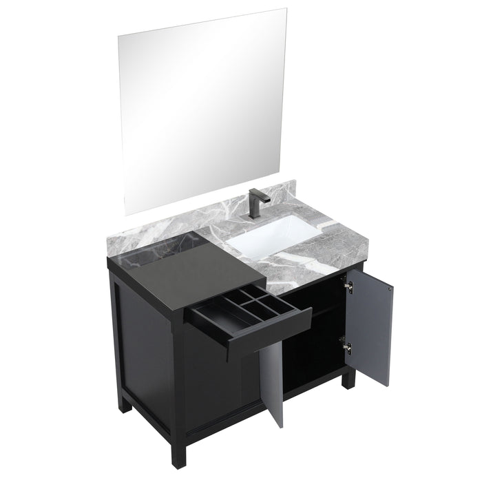 Lexora Zilara 42" - Black and Grey Vanity (Options: Castle Grey Marble Top, White Square Sink, Balzani Gun Metal Faucet Set, and 34" Frameless Mirror) - Lexora - Ambient Home