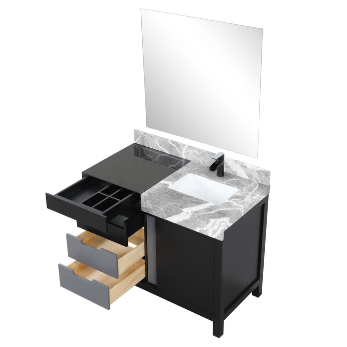 Lexora Zilara 42" - Black and Grey Vanity (Options: Castle Grey Marble Top, White Square Sink, Cascata Nera Matte Black Faucet Set, and 34" Frameless Mirror) - Lexora - Ambient Home