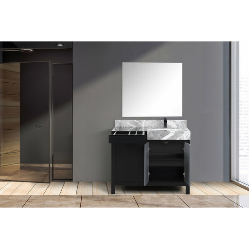 Lexora Zilara 42" - Black and Grey Vanity (Options: Castle Grey Marble Top, White Square Sink, Cascata Nera Matte Black Faucet Set, and 34" Frameless Mirror) - Lexora - Ambient Home