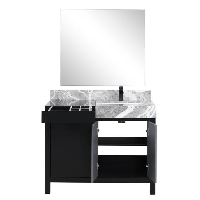 Lexora Zilara 42" - Black and Grey Vanity (Options: Castle Grey Marble Top, White Square Sink, Cascata Nera Matte Black Faucet Set, and 34" Frameless Mirror) - Lexora - Ambient Home