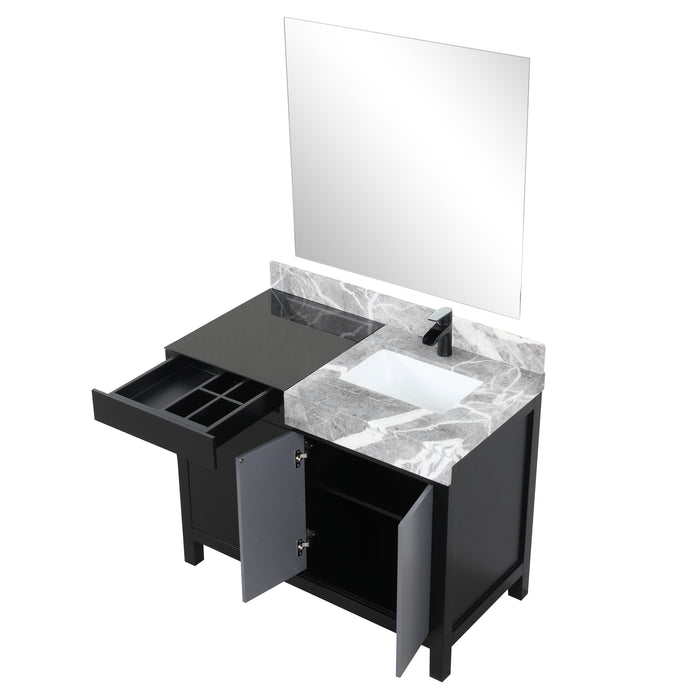 Lexora Zilara 42" - Black and Grey Vanity (Options: Castle Grey Marble Top, White Square Sink, Cascata Nera Matte Black Faucet Set, and 34" Frameless Mirror) - Lexora - Ambient Home