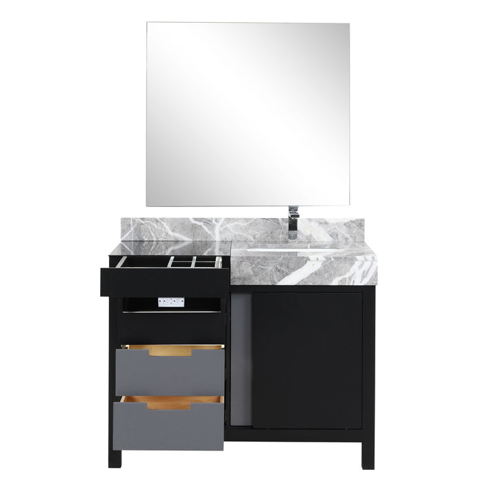 Lexora Zilara 42" - Black and Grey Vanity (Options: Castle Grey Marble Top, White Square Sink, Monte Chrome Faucet Set, and 34" Frameless Mirror) - Lexora - Ambient Home