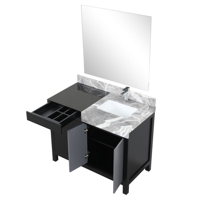 Lexora Zilara 42" - Black and Grey Vanity (Options: Castle Grey Marble Top, White Square Sink, Monte Chrome Faucet Set, and 34" Frameless Mirror) - Lexora - Ambient Home