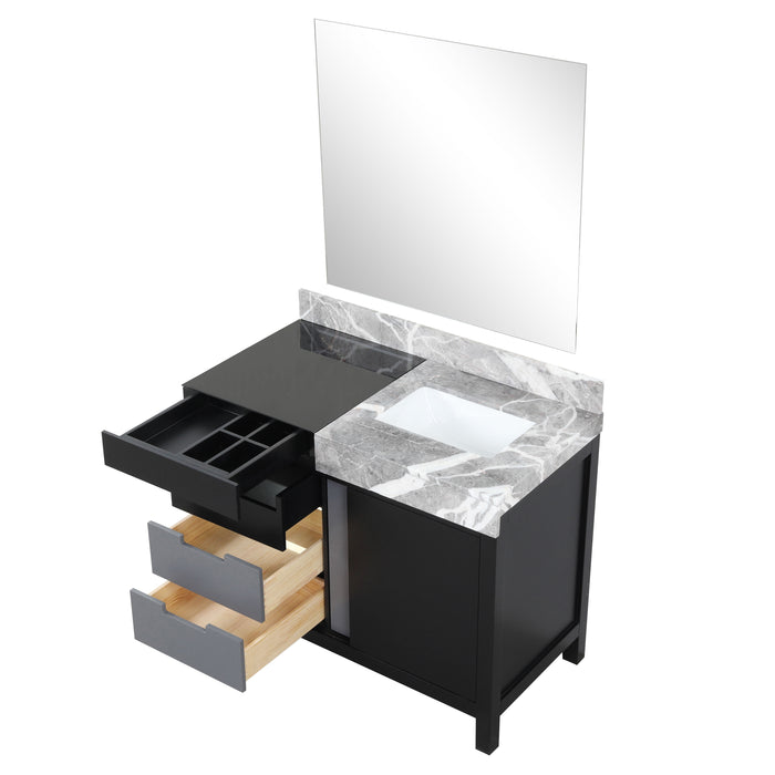 Lexora Zilara 42" - Black and Grey Vanity (Options: Castle Grey Marble Top, White Square Sink, and 34" Frameless Mirror) - Lexora - Ambient Home