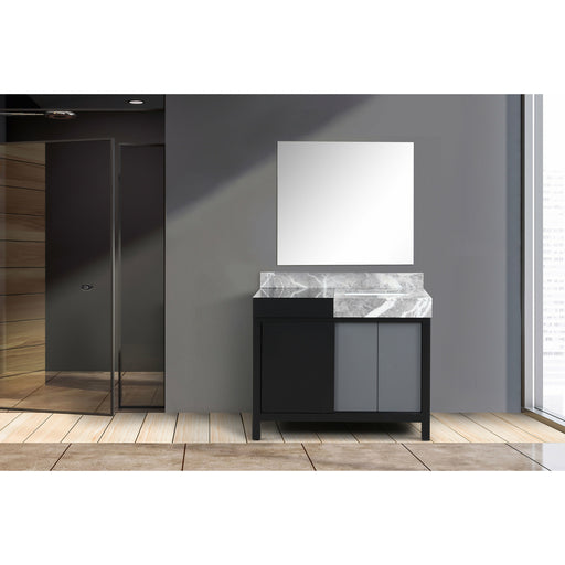 Lexora Zilara 42" - Black and Grey Vanity (Options: Castle Grey Marble Top, White Square Sink, and 34" Frameless Mirror) - Lexora - Ambient Home