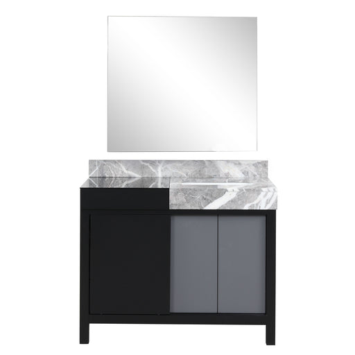 Lexora Zilara 42" - Black and Grey Vanity (Options: Castle Grey Marble Top, White Square Sink, and 34" Frameless Mirror) - Lexora - Ambient Home